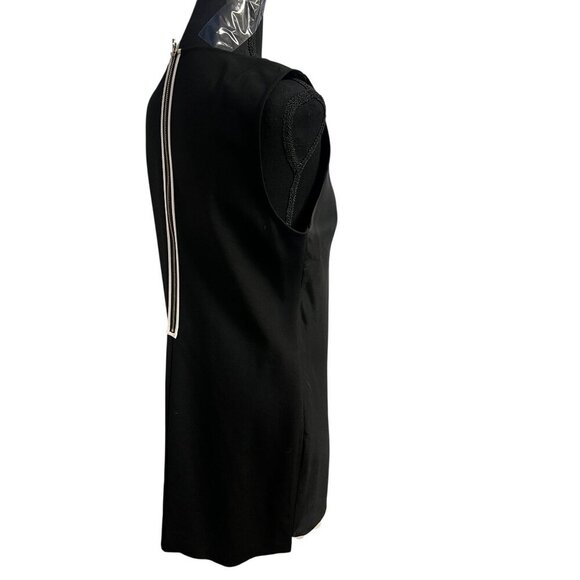 TED BAKER Black Sleeveless Asymmetrical Dress Women 4 Beige Trim Button Shoulder - Picture 8 of 13